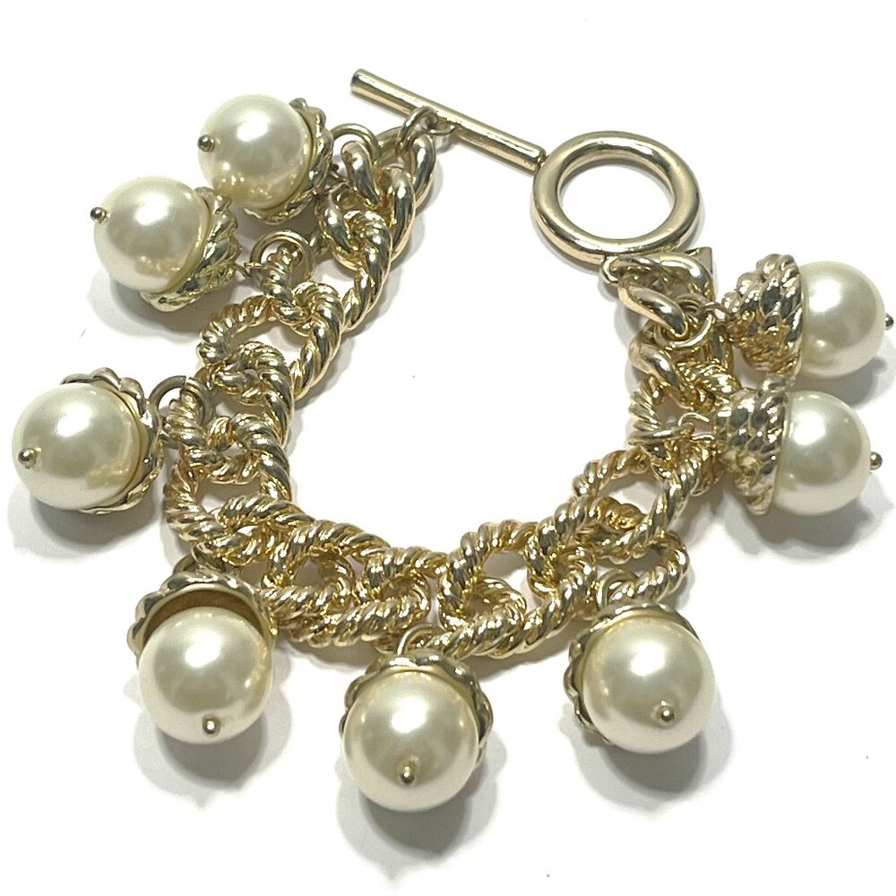 Vintage Banana Republic Gold tone with Faux Pearl Bracelet 8"